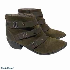 SAM EDELMAN | Harley Moss Green Suede Heeled Ankle Booties Boots